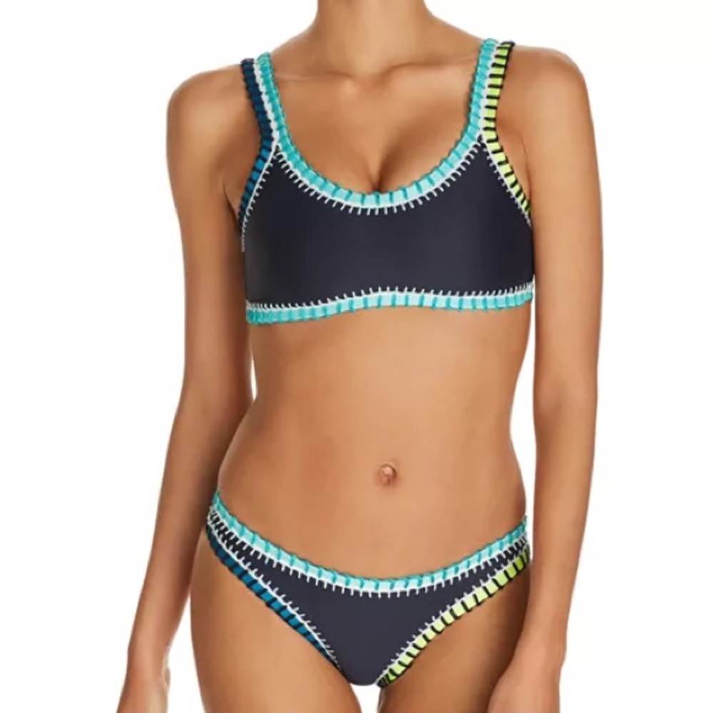 Platinum Swimwear Navy and Neon Trim Bikini Set size Medium NEW